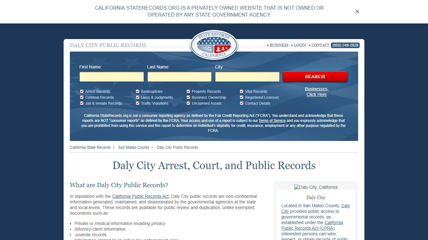 Daly City Arrest and Public Records | California.StateRecords.org